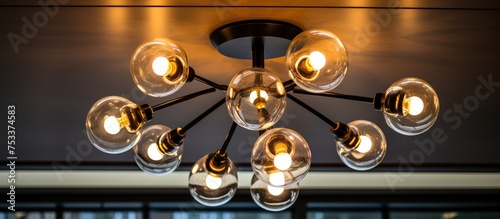 Modern light fixture with round globes viewed from below