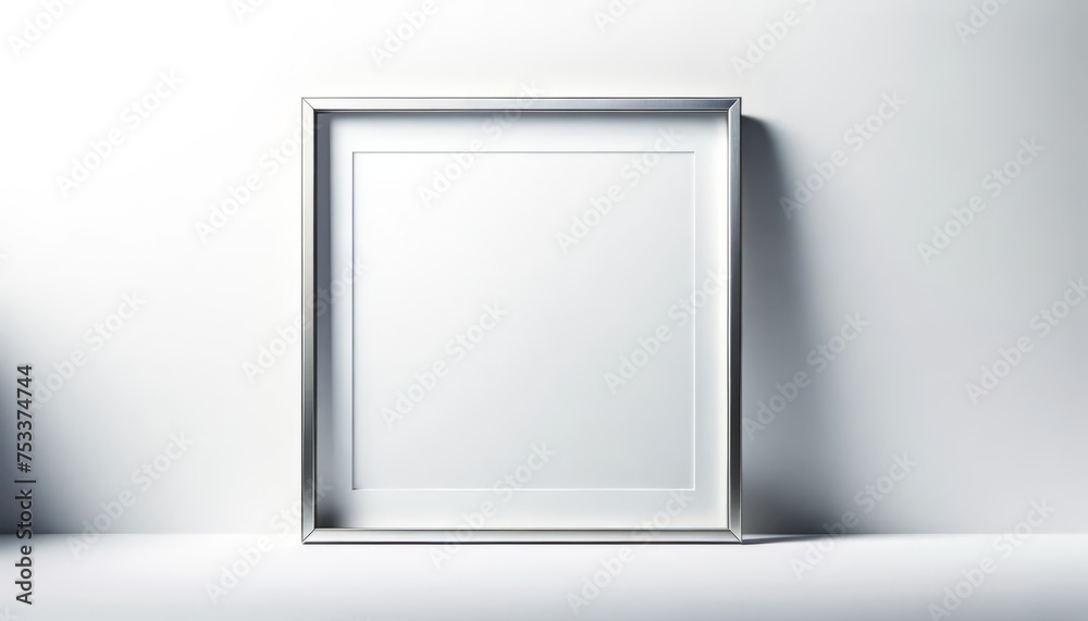 A sleek silver frame with minimalist lines and a modern design, providing a contemporary edge for artwork or photographs, on a white background. A sleek silver frame with minimalist lines and a modern design, providing a contemporary edge for artwork or photographs, on a white background.