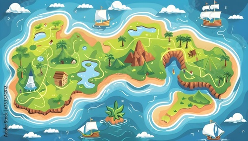 Cartoon map with sea and island