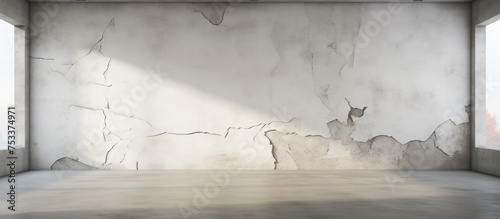 Empty interior design with cracked white concrete wall and textured cement background