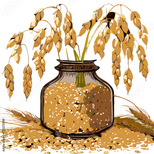 Oat Plants rolled oats 3d realistic icon set