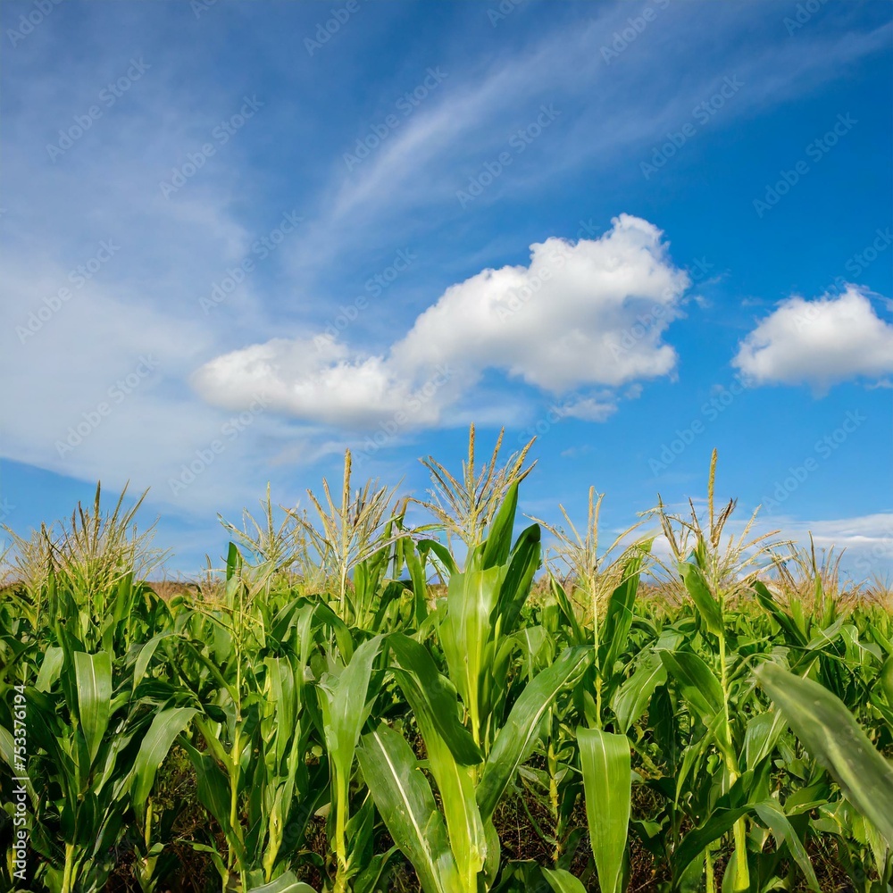 Fototapeta premium corn field with sky and clouds afternoon