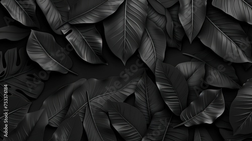 Black colored foliage for tropical leaf background. Generate AI image