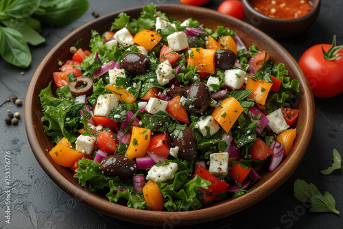 Mediterranean Salad Bowl with Fresh Vegetables and Feta Cheese