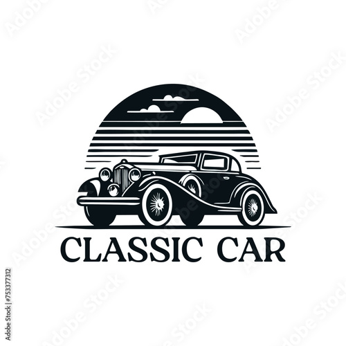 Classic vintage car vector design inspiration. Auto car logo design template. Classic vehicle symbol logotype. A classic car symbol silhouette. 