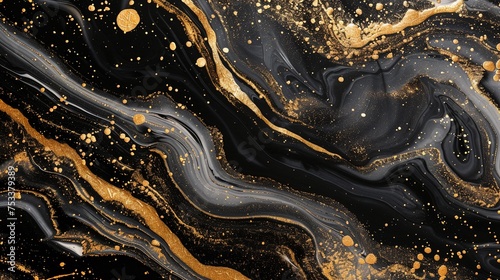 Black and gold marbling pattern. Golden marble liquid texture. Fluid art. © RMTH