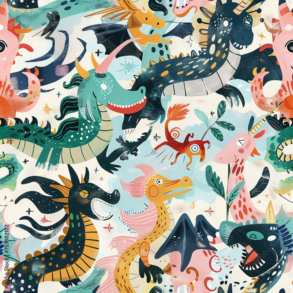a pattern themed featuring dragons unicorns a pattern themed featuring dragons unicorns