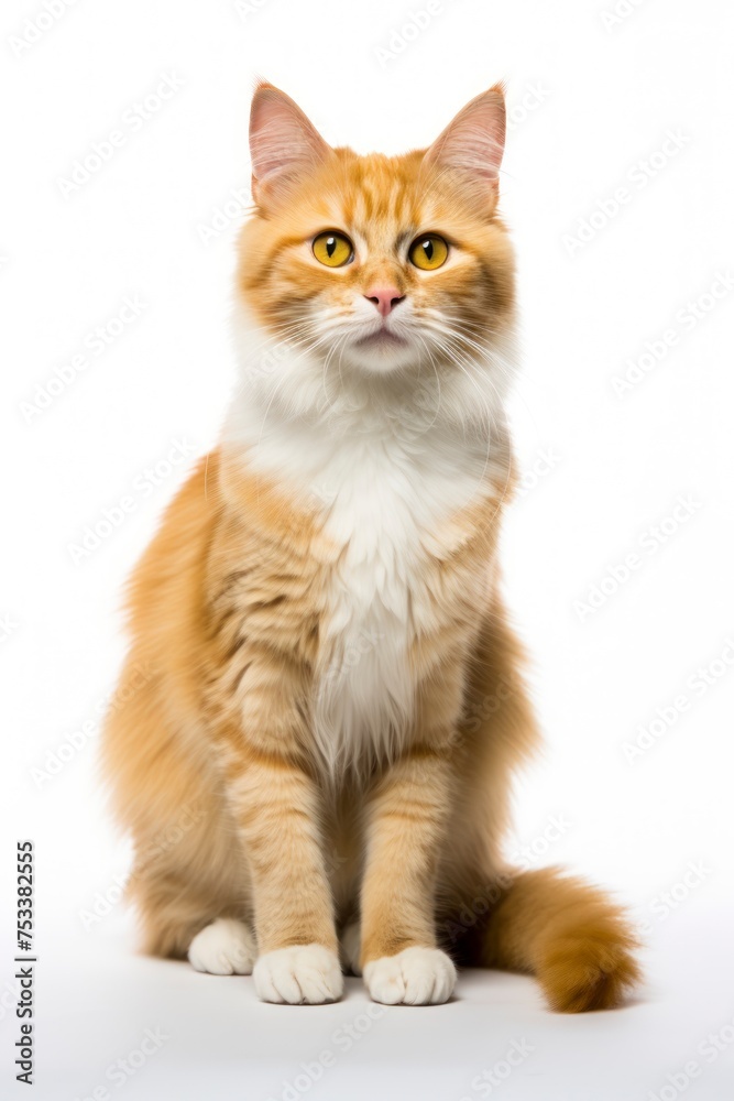 A cat sitting on white background looking at the camera. A cat sitting on white background looking at the camera.