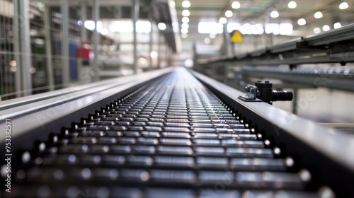 A closeup of the conveyor belts powerful motor responsible for keeping the system in motion and handling heavy loads.