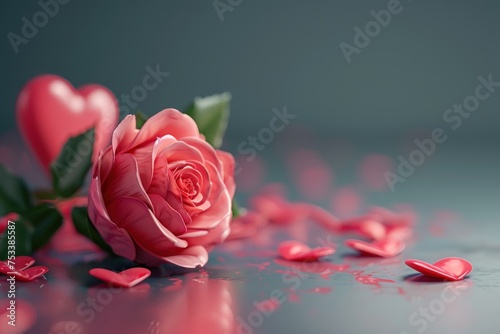 valentines day rose on green background