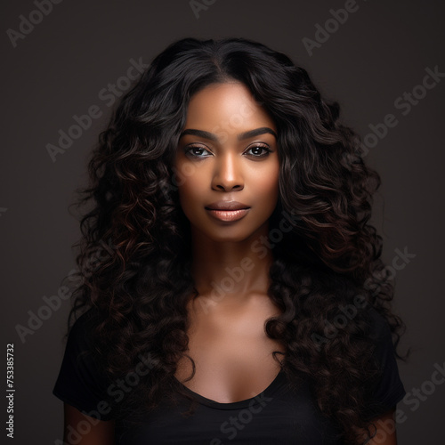 Elegant Woman with Curly Hair in Black Top

