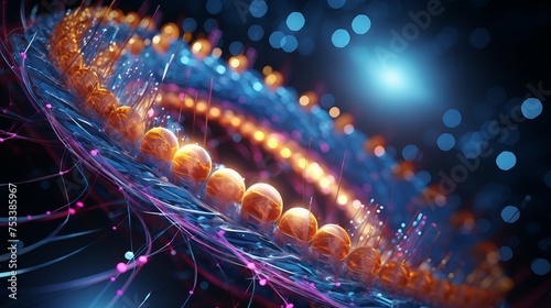 Digital 3D illustration showcases the structure of a liposome with a DNA plasmid. © Shabnam