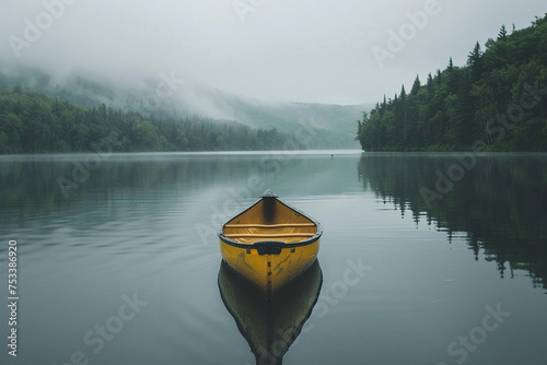 Lake minimalism a single canoe on still water