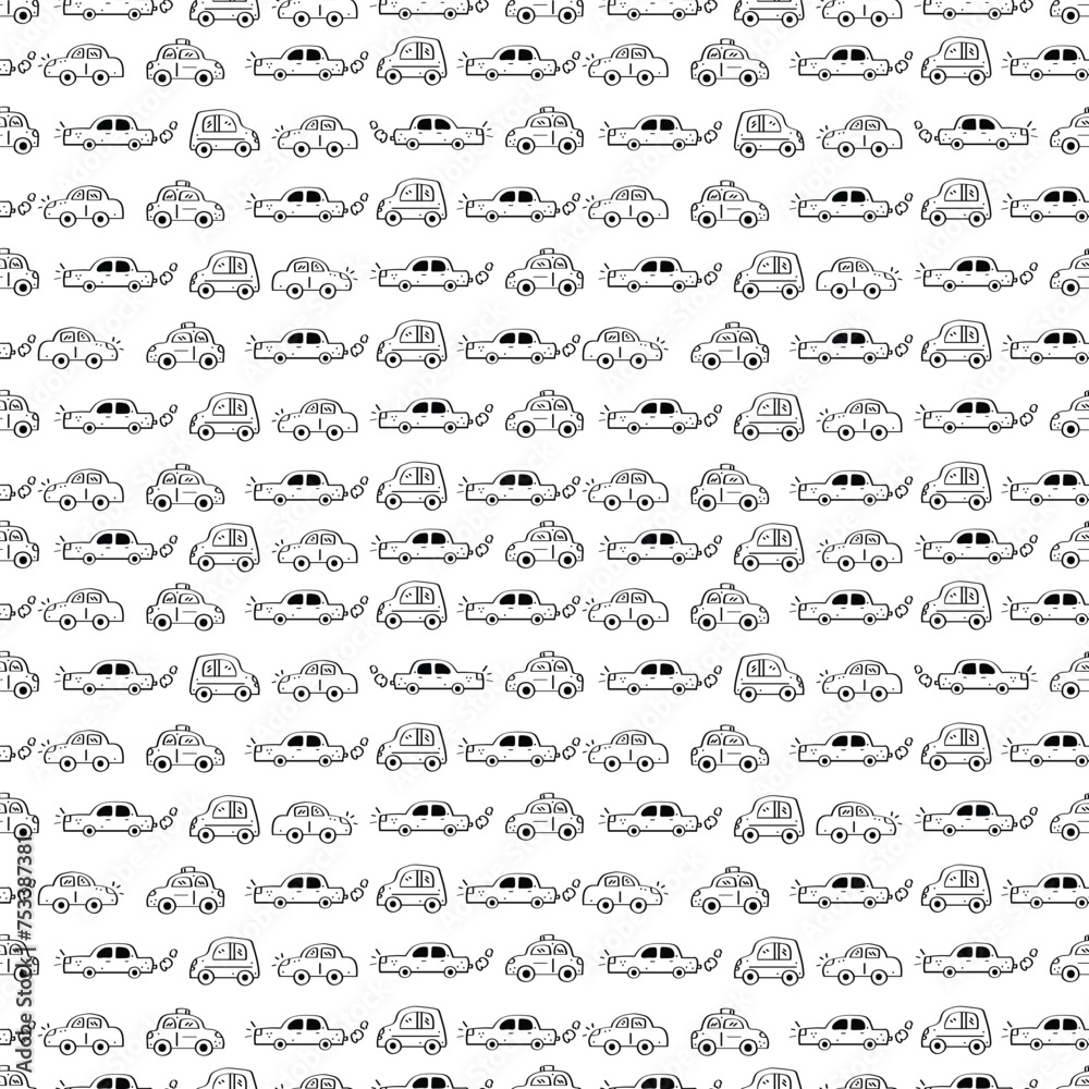 Fototapeta premium Hand Drawn Seamless Pattern Car
