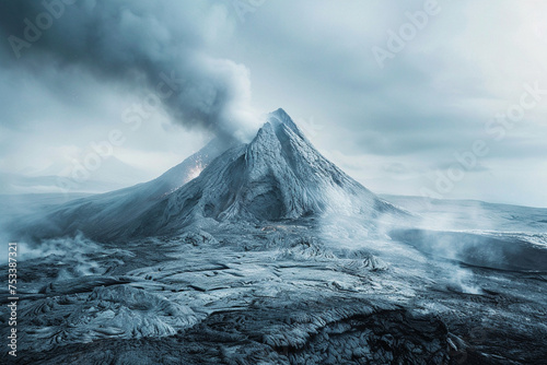Volcano emitting frost-like ash