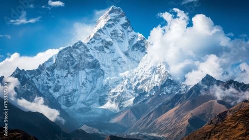 A majestic view of Ama Dablam on the journey to Everest Base Camp photo
