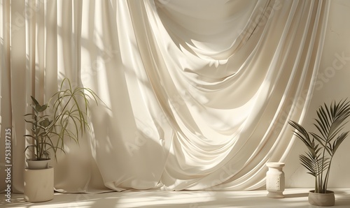 White fabric background and light curtains. Location, frame for shooting in photo studio. photo
