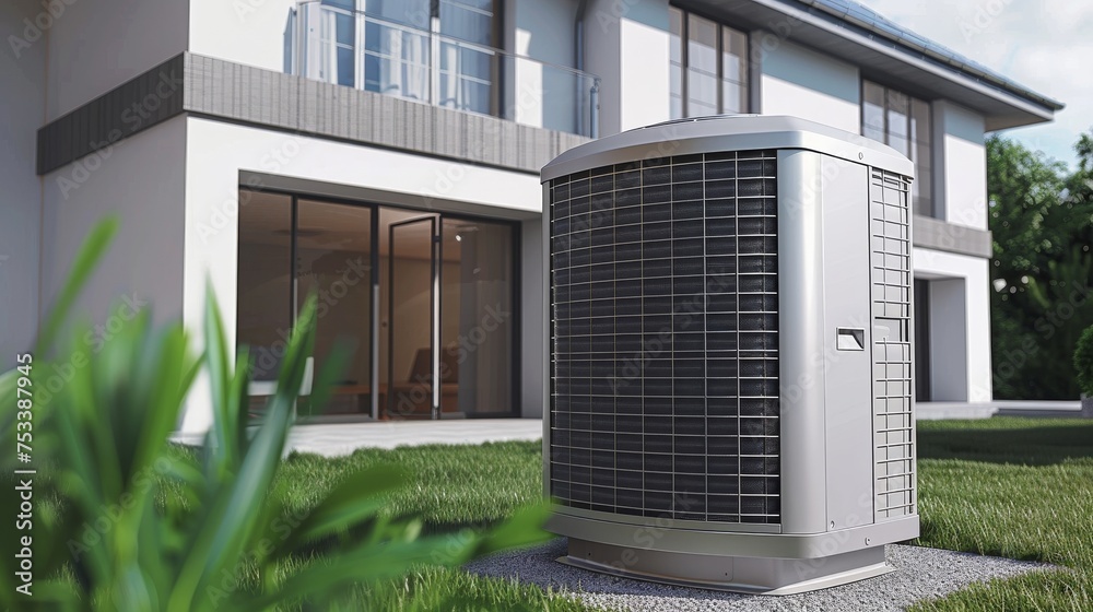 Fototapeta premium Ac Compressor outdoor in the back of the modern house