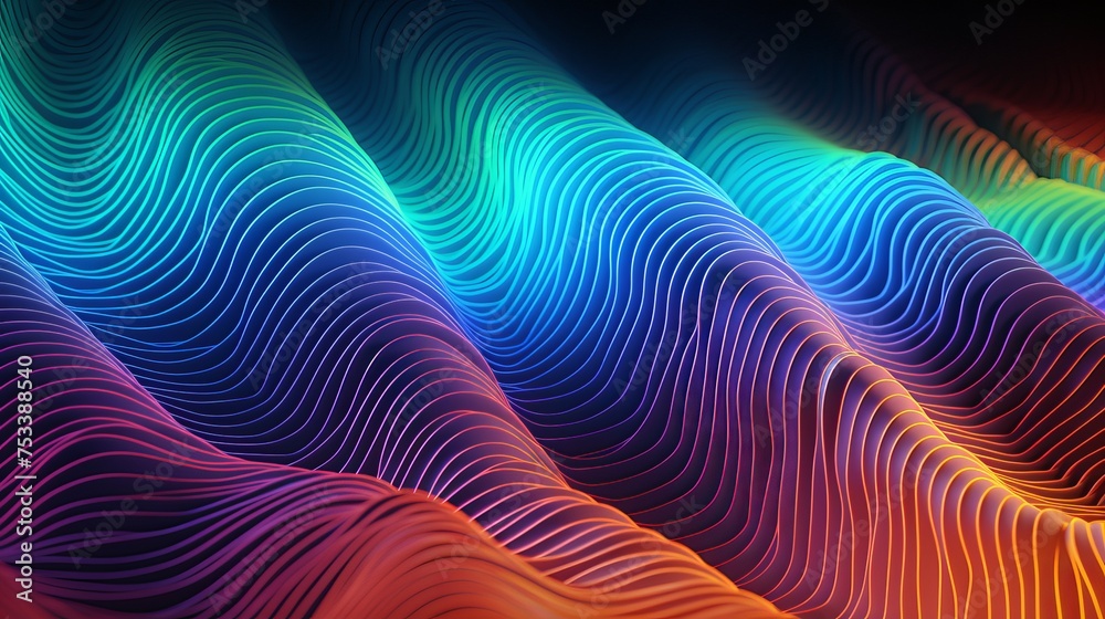 Interference and waves are illustrated in a digital raster microstructure in a 3D rendering. Interference and waves are illustrated in a digital raster microstructure in a 3D rendering.