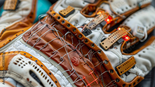 A detailed look at a smart glove with sensors and wires lining the interior to facilitate communication with connected devices highlighting the interconnected nature of etextiles. photo