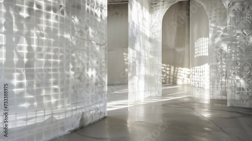 An image of a room with walls made from a smart material that can adjust its transparency and opacity. The walls appear to be almost invisible giving the illusion of a larger photo