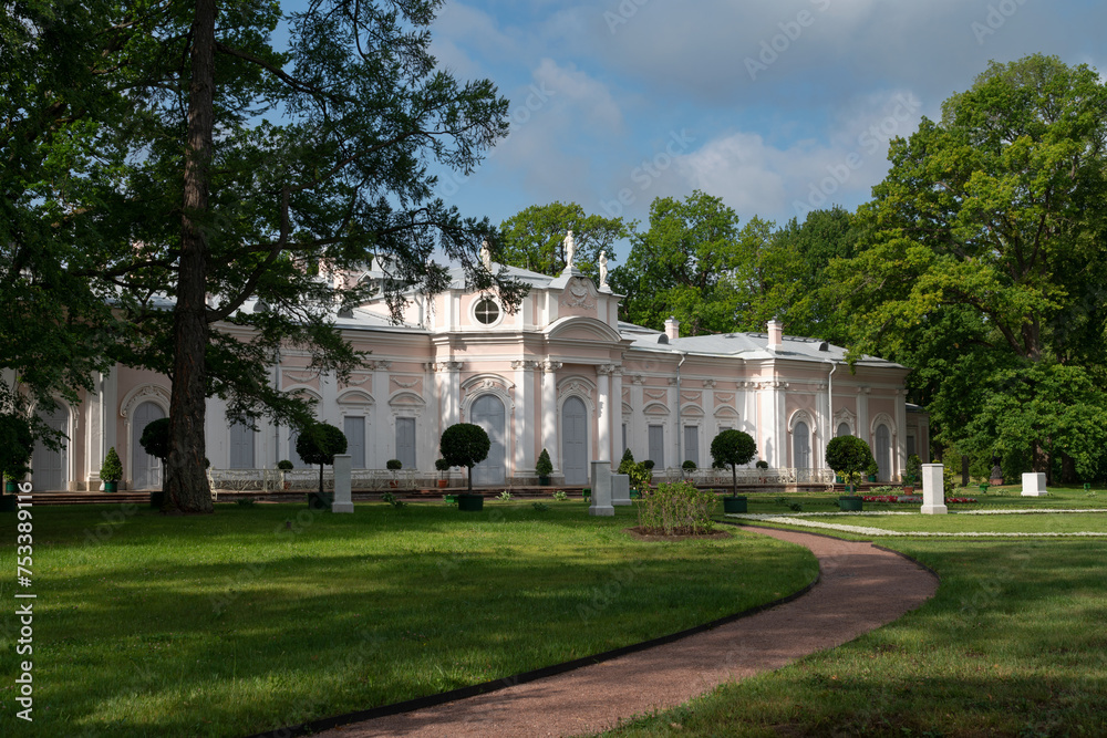 Chinese Palace in the Oranienbaum Palace and Park Ensemble on a sunny summer day, Lomonosov, St. Petersburg, Russia