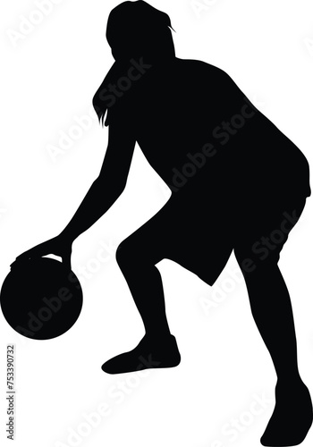 Silhouette of women basketball player illustration. Person doing sport, athlete, action, competition, healthy.