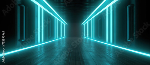 Background wall with neon lines and rays. AI Generated Image