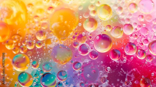 Abstract background Top view movement of oil bubbles in the liquid