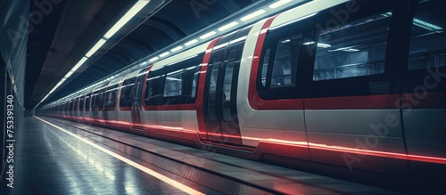Modern underground metro train tunnel in urban mass transit system Rapid transportation infrastructure in metropolitan setting