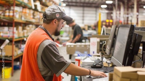 In another area workers are scanning barcodes and inputting data into the computer system to track inventory and orders. © Justlight