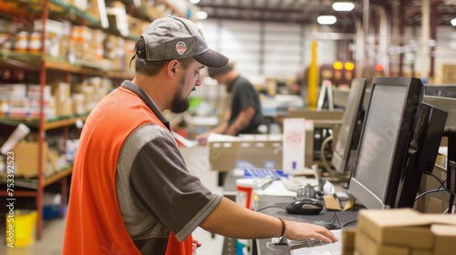 In another area workers are scanning barcodes and inputting data into the computer system to track inventory and orders.