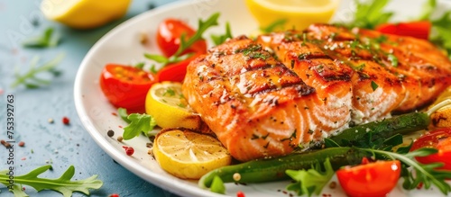 Grilled salmon with fresh vegetables photo