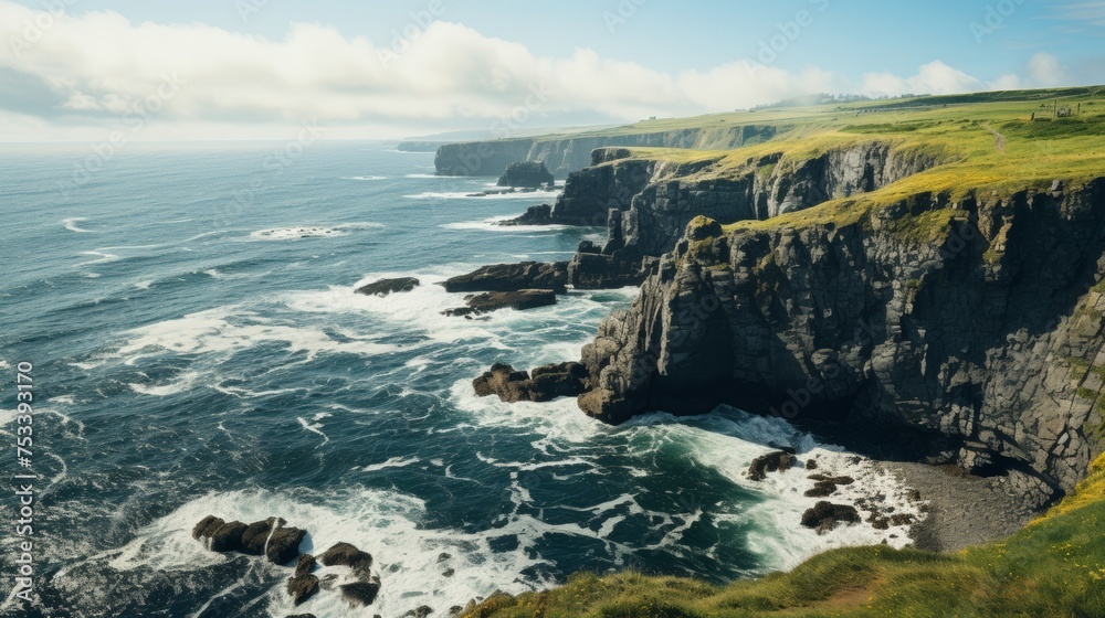 Dramatic cliffside ocean view, top or bottom space for copy