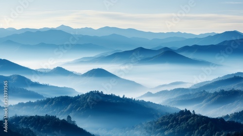 Morning mountain mist, ethereal layers with top copy area © Anuwat
