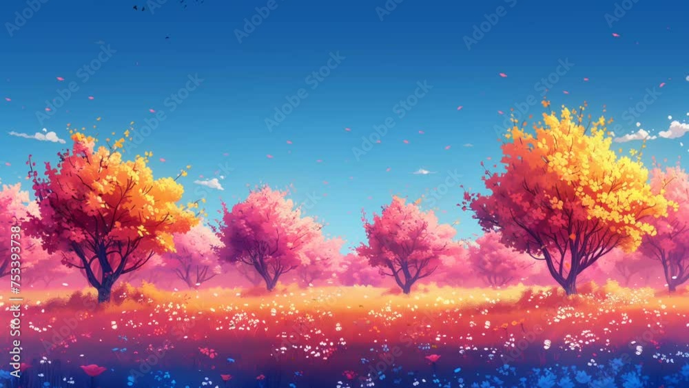 Fantasy spring nature landscape in daytime. seamless looping 4k time-lapse animation video background Fantasy spring nature landscape in daytime. seamless looping 4k time-lapse animation video background