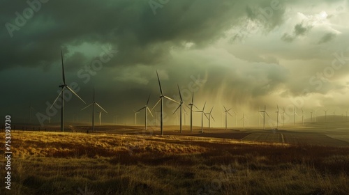 Against the backdrop of a stormy sky the turbines continue to spin a reminder of the resilience and reliability of renewable energy sources.