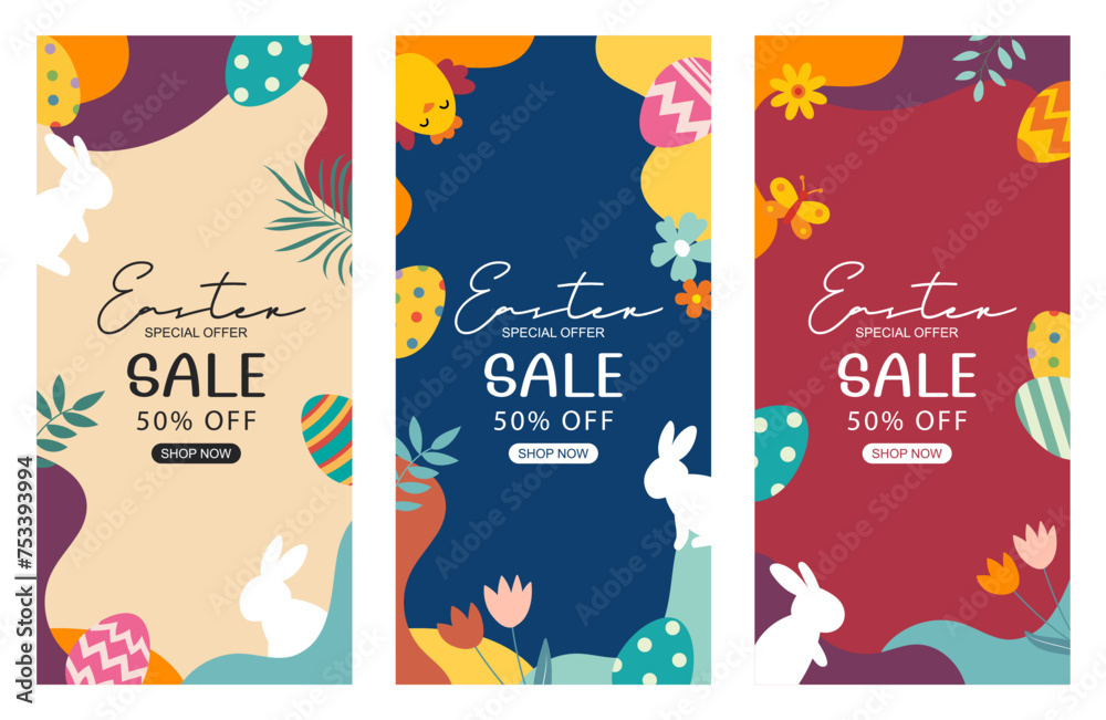 Easter eggs sale banner design template with colorful eggs. Use for social media, advertising, flyers, posters, brochure, voucher discount.