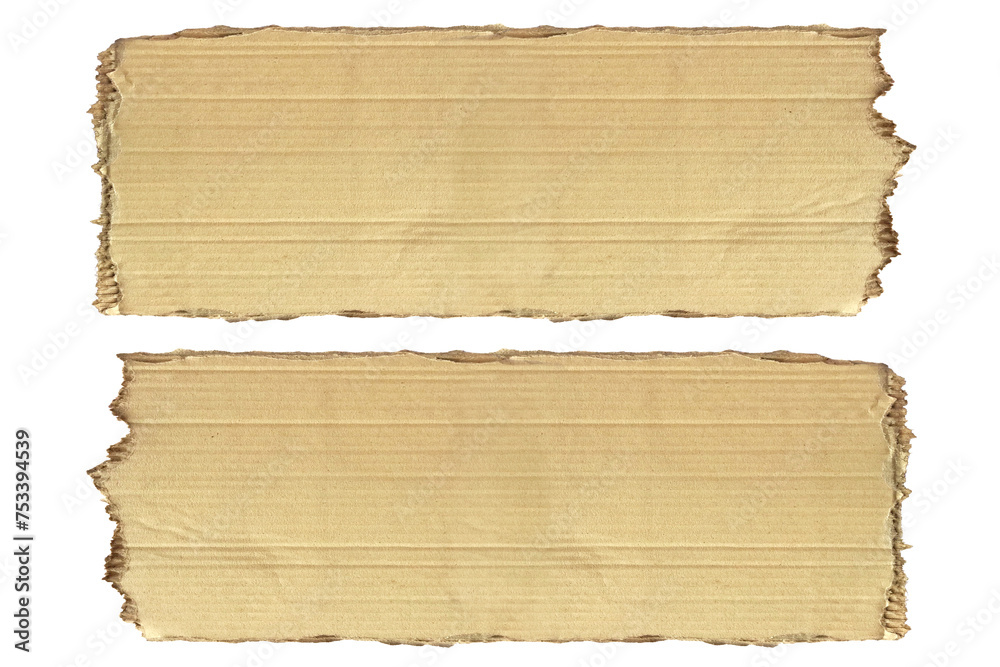 Top view with piece of brown paper isolated on white background.
