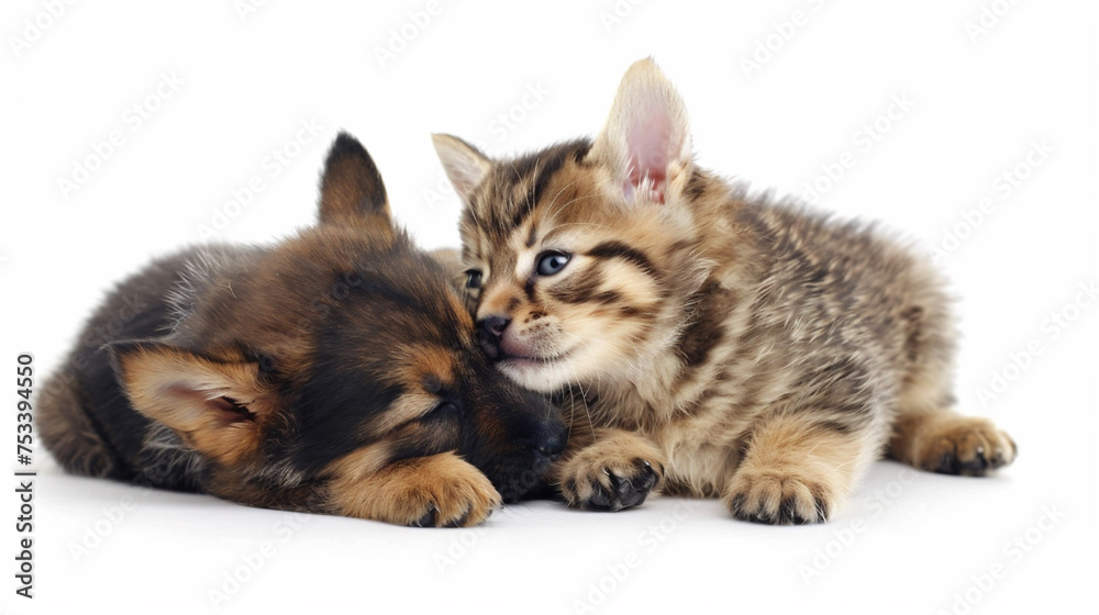 Fototapeta premium 仲良しな子猫と子犬