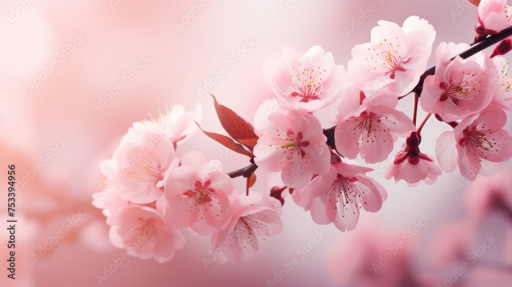 Soft pink cherry blossoms, focus with blurred space for text