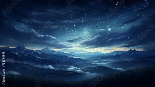 Starry night sky over a mountain range