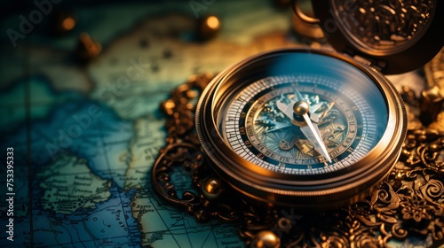 Vintage compass and map, exploration theme with edge space