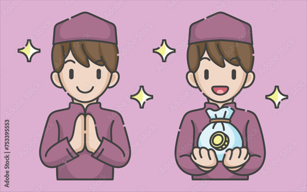 Ramadan activity boy vector arts. Islamic activities in daily. Cartoon character for kids Ramadan activity boy vector arts. Islamic activities in daily. Cartoon character for kids