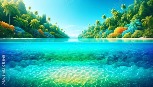 Tropical Paradise Underwater View  Crystal Clear Waters and Lush Greenery Inviting Relaxation and Escape