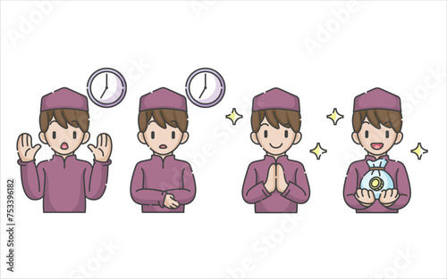 Ramadan activity boy vector arts. Islamic activities in daily. Cartoon character for kids