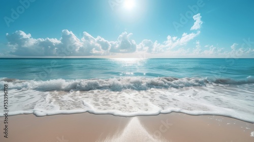 Pristine beach with gentle sea waves lapping against the shore