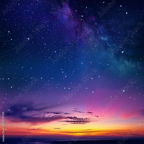 Horizon With Starry Twilight  Clouds  and Galaxy with Stars 