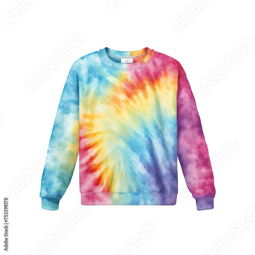 Tie dye rainbow colored sweat shirt/sweater watercolor illustration, clothing fashion colorful clipart, full sleeve tshirt in rainbow color photo