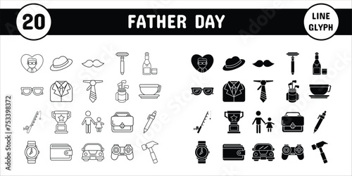 Father Day Line Glyph Vector Illustration Icon Sticker Set Design Materials